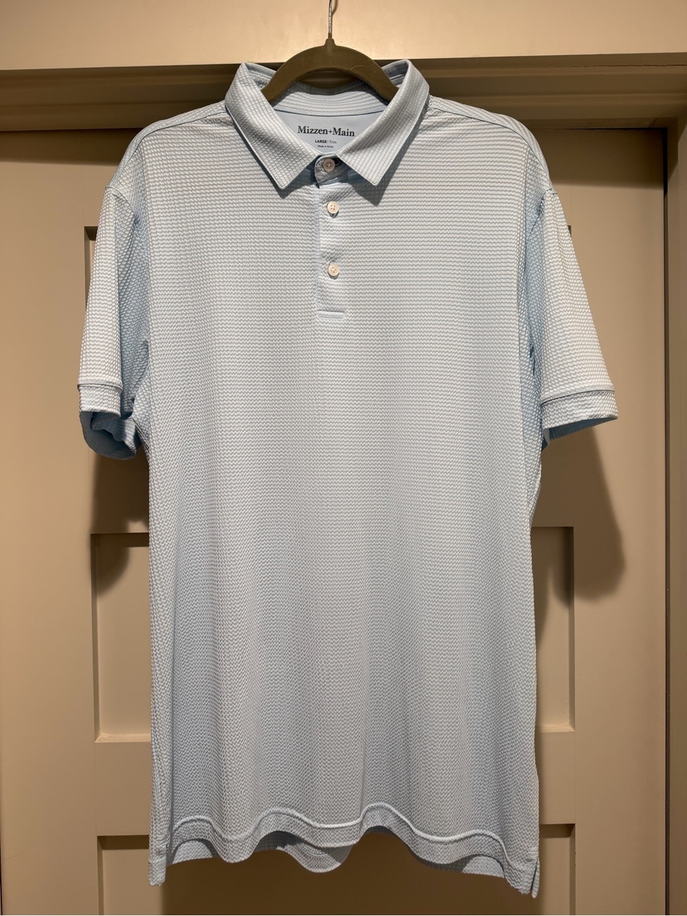 Mizzen+Main Men’s Large Trim Light Blue Textured Performance Golf Polo
